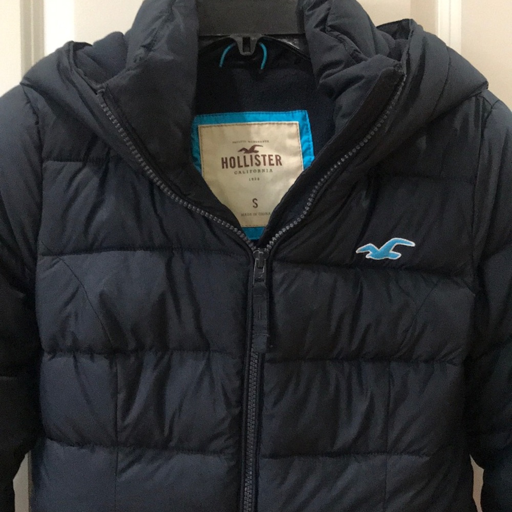 Hollister navy blue coat with hood